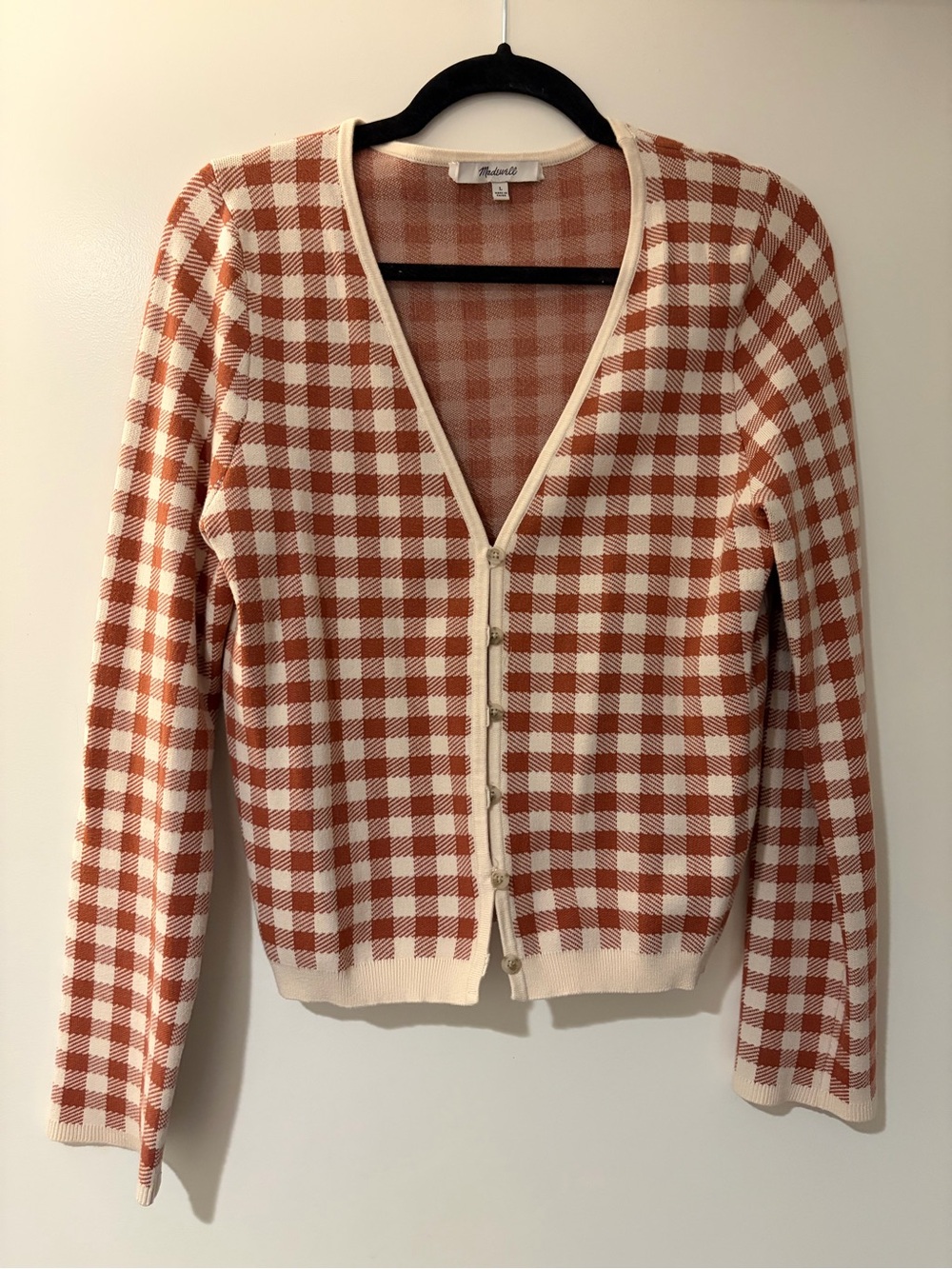 Madewell Rust & Cream Gingham V-Neck Cardigan